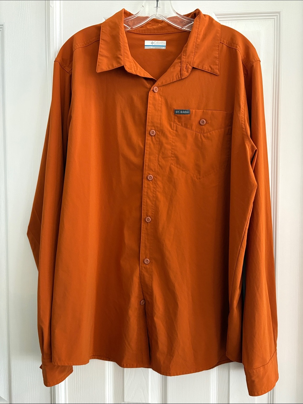 Columbia Sportswear Mens Large outdoor Button Front Shirt Rust Orange Omni Shade